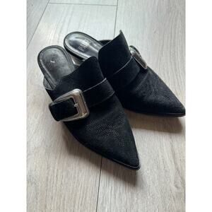 Paige Womens Size 6 Black Suede Western Buckle Bohemian Kensington Mules Heels